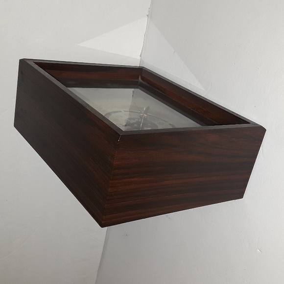 c RARE VINTAGE VERICHRON WORLD TIME WOODEN GLASS MANTEL SHELF CLOCK JAPAN - Picture 6 of 10